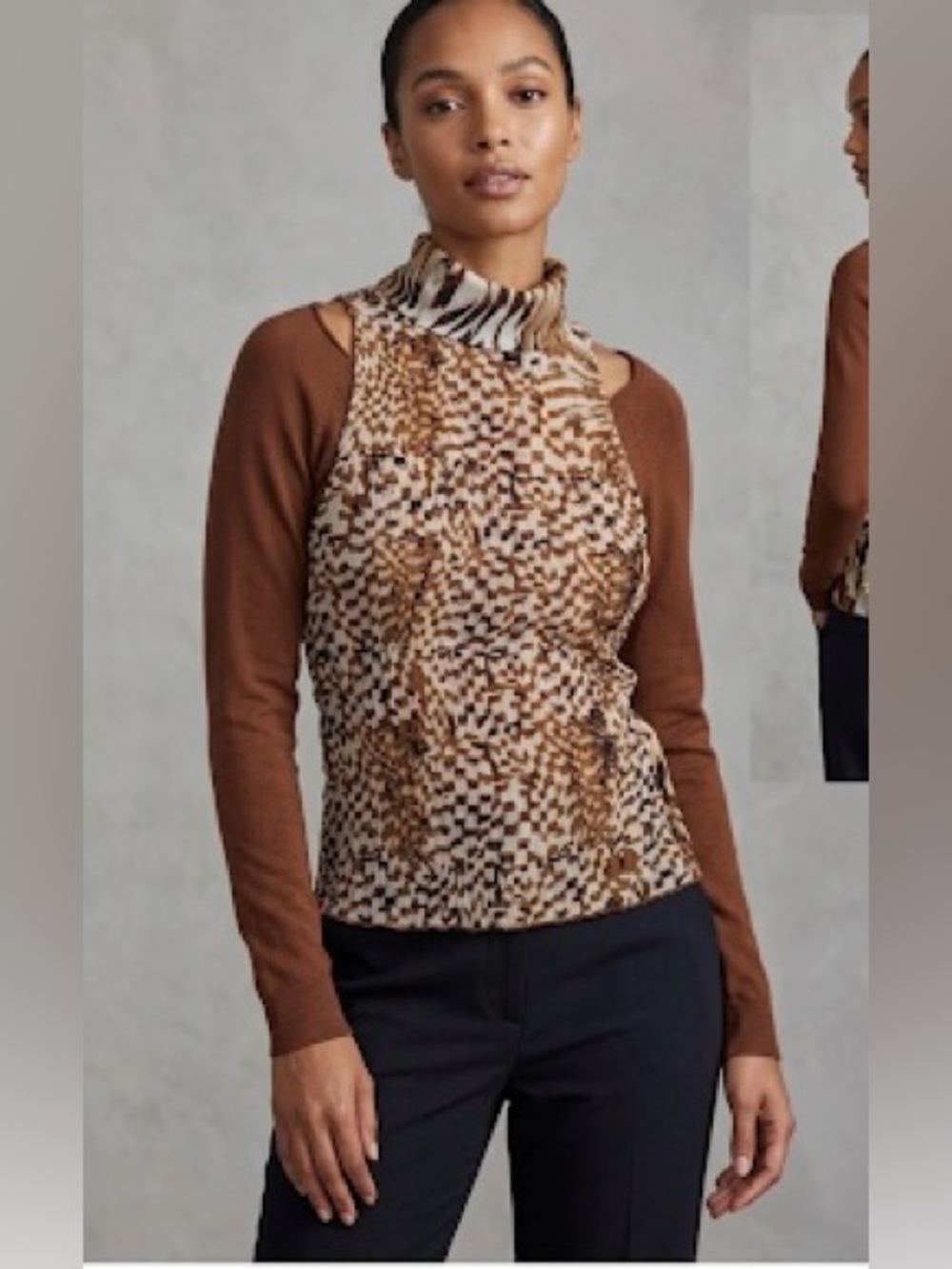 Roberto Cavalli Printed Chiffon Overlay Knit Top XL